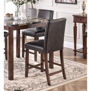 Sunvega Espresso Brown Finish Faux Marble Top Dining Table with 4 Cushioned Chairs