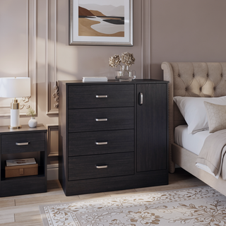 Sunvega Modern Black Wengue Dresser with 1 Door 4 Drawers and 2 Shelves