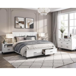 Sunvega White and Metallic Gray Nightstand with 2 Dovetail Drawers for Bedroom