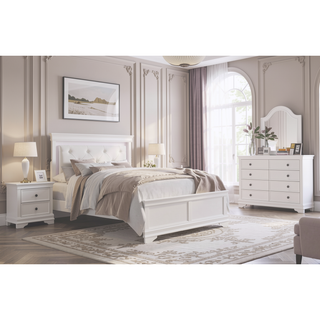 Sunvega White Finish Wooden Nightstand with Faux Alligator Embossed Drawer Fronts