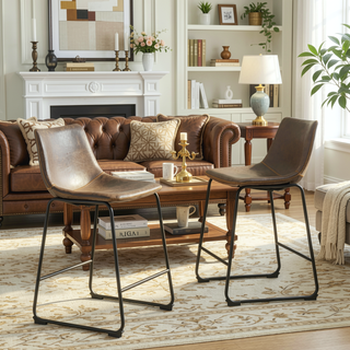 Sunvega Antique Wood Finished Counter Height Dining Set with Table and Six Brown Chairs