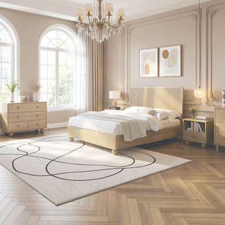 Sunvega Modern Bedroom Nightstand with Fluted Panels and Rounded Bun Feet in Light Oak
