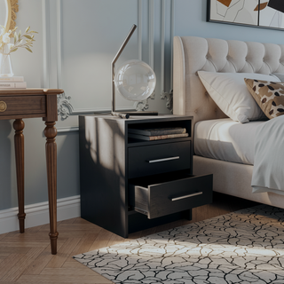 Sunvega Modern Nightstand with Two Spacious Drawers and Metal Handles for Bedroom