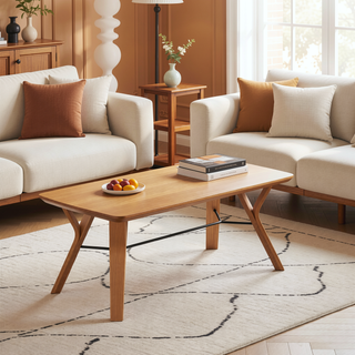Sunvega Mid-Century Modern Natural Wood Bench with Tapered Legs for Entryway