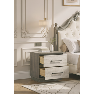 Sunvega Modern Two-Tone Wood Nightstand with Two Spacious Storage Drawers