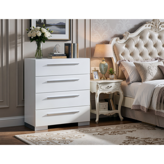 Sunvega Contemporary Glossy White Finish Chest with Five English Dovetail Drawers
