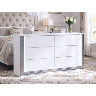 Sunvega Modern White LED Nightstand With Sleek High Gloss Finish