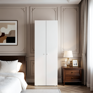 Sunvega Tall 66.9" H 2 Door 4 Shelf White Armoire for Bedroom Storage