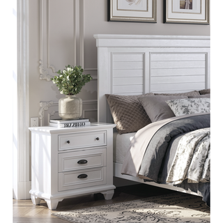 Sunvega White Finish Solid Acacia Wood Nightstand with Two Dovetail Drawers