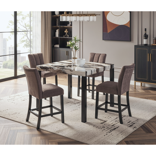 Sunvega Contemporary Modern Square Faux Marble Top Dining Table with Black Legs
