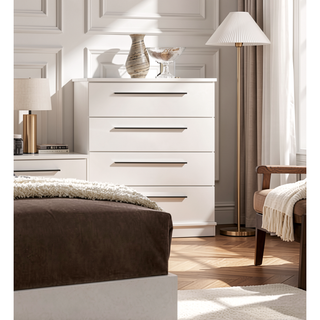 Sunvega Contemporary Glossy White Finish Chest with Five English Dovetail Drawers