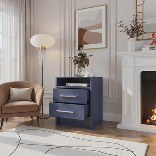 Sunvega Alby Blue Nightstand with Two Drawers and Open Shelf for Bedroom