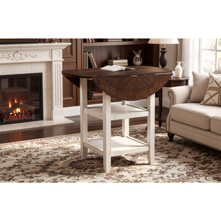Sunvega White and Dark Cherry Finish Counter Height Table with 2 Drop Leaves