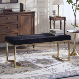 Sunvega Black and Champagne Bench with C Metal Base and Padded Seat