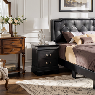 Sunvega Elegant Black Traditional Nightstand with Two Drawers for Bedroom