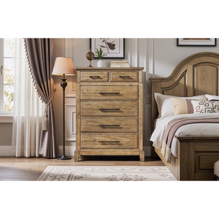 Sunvega Elm Veneer 6-Drawer Chest with Industrial Hardware in Caramel Finish