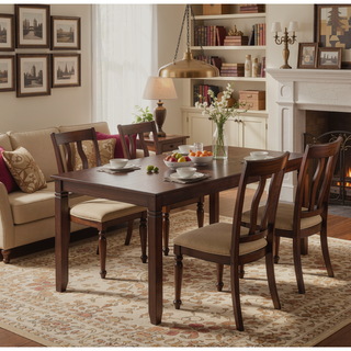 Sunvega Cherry Finish Dining Table Set with 4 Chairs and Bench