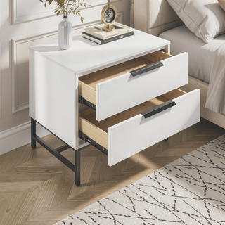 Sunvega Yountville White Two-Drawer Nightstand with Black Accents for Bedroom