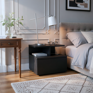 Sunvega Blue Floating Nightstand With Drawer And Shelves For Storage And Decor
