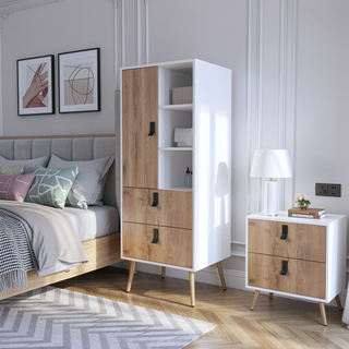 Sunvega White and Macadamia Tall Dresser with Two Drawers and Side Shelves