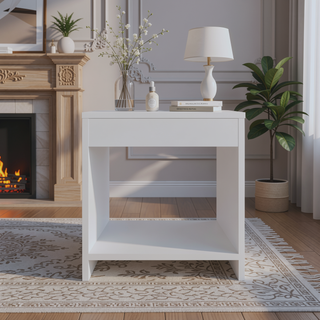 Sunvega Modern White Manufactured Wood Nightstand with Spacious Lower Shelf