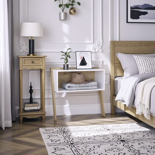 Sunvega Light Oak and White Nightstand with Superior Top and One Shelf