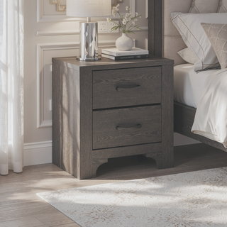 Sunvega Modern Farmhouse Stone Brown Nightstand with Two Drawers