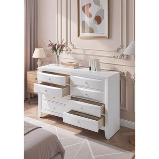 Sunvega White Finish Dresser with Eight Spacious Drawers and Durable Dovetail Joints