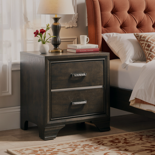 Sunvega Grey 2-Drawer Nightstand with Mirror Inlaid and Safety Stop Mechanism