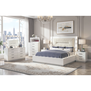 Sunvega Modern 8-Drawer Dresser with Mirror Lid and Jewelry Drawers in Weathered White