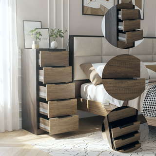 Sunvega White Pine Modern Vertical Five Drawer Dresser for Narrow Spaces