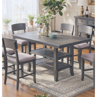 Sunvega Modern Gray Rubber Wood Dining Table with Two Built-in Storage Shelves