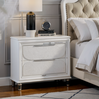 Sunvega Modern Pearl White Finish Nightstand with Large Storage Drawers and Acrylic Legs