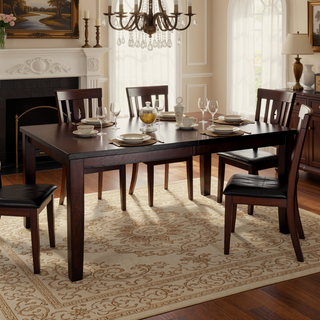 Sunvega Cherry Finish Wood Frame Bench with Dark Brown Faux Leather Upholstered Seat