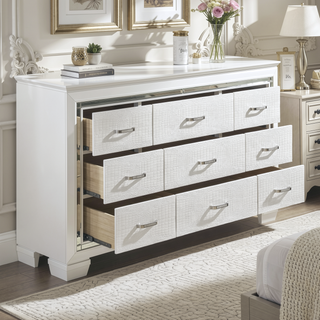 Sunvega Silver Faux Alligator Embossed Nightstand with 2 Dovetail Drawers and LED Lighting