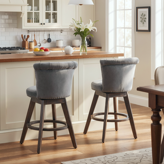 Sunvega 360° Swivel Bar Stools Set of 2 with Back and Hand - Tufted Button Trimmed Edges