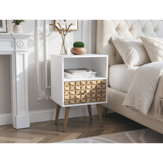 Sunvega Modern Nightstand with Drawer and Cubby for Bedroom or Living Room