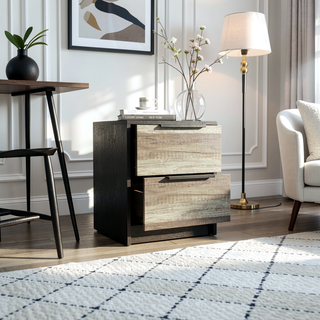 Sunvega Modern Wenge and Pine Nightstand with Two Smooth Drawers for Storage