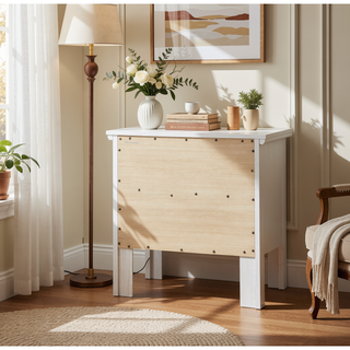 Sunvega Elegant White Transitional Nightstand with Two Drawers for Bedroom