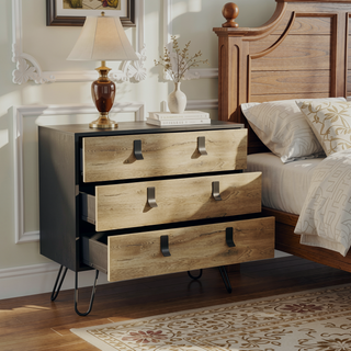 Sunvega Black Macadamia Modern Dresser with Three Drawers and Metal Handles