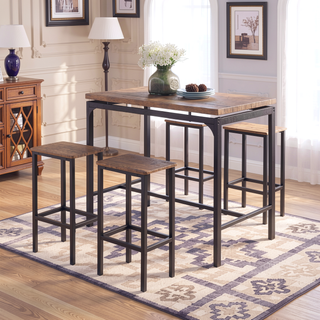 Sunvega Modern 5-piece Bar Set with Weathered Chestnut Top and Dark Bronze Metal Legs