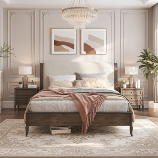 Sunvega White & Oak Farmhouse Nightstand with Electrical Outlets Charging Station and Storage