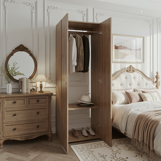 Sunvega 2-Door Black Armoire with Hanging Rod and Storage Shelf for Bedroom
