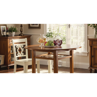 Sunvega Wooden Counter Height Table with 2 Drop Leaves and Stemware Storage Rack