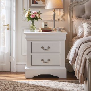 Sunvega Black Nightstand with Two Dovetail Drawers and Metal Handles