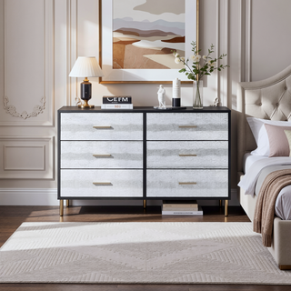 Sunvega Modern Nightstand with Patterned Drawer Fronts and Three Spacious Storage Drawers
