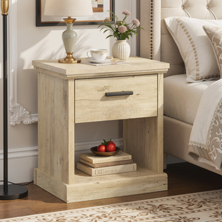 Sunvega Brown Finish Night Stand with Smooth Sliding Drawer and Open Shelf