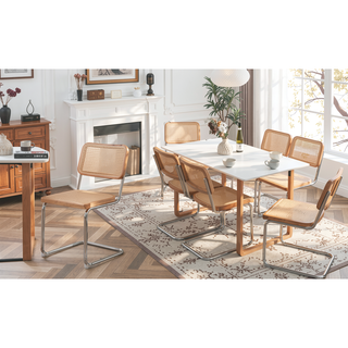 Sunvega Modern Mid Century Velvet Rattan Dining Chairs with Chrome Legs Set of 2