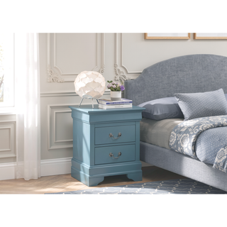 Sunvega Compact Teal Traditional Nightstand with Two Drawers for Storage