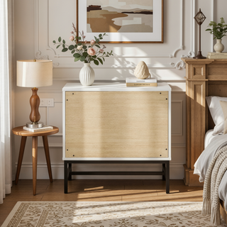 Sunvega Yountville White Two-Drawer Nightstand with Black Accents for Bedroom